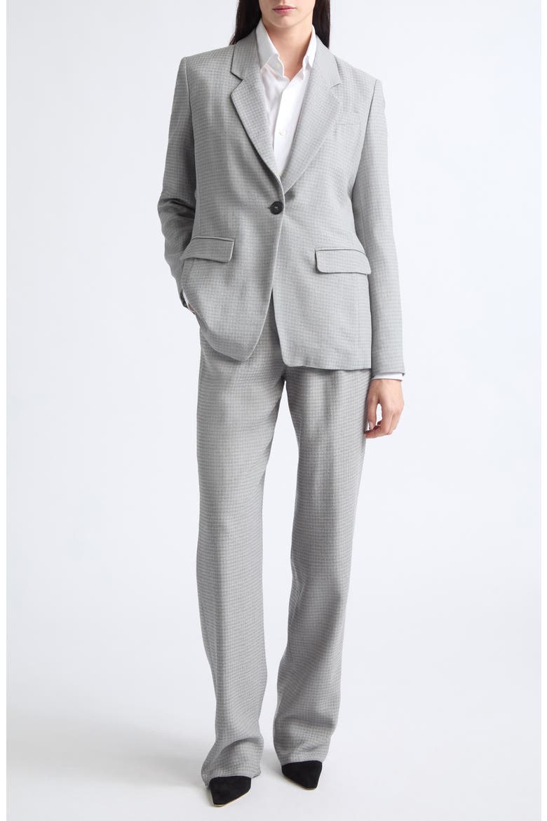 Structured Single Button Blazer, Alternate, color, ECRU/ BLACK