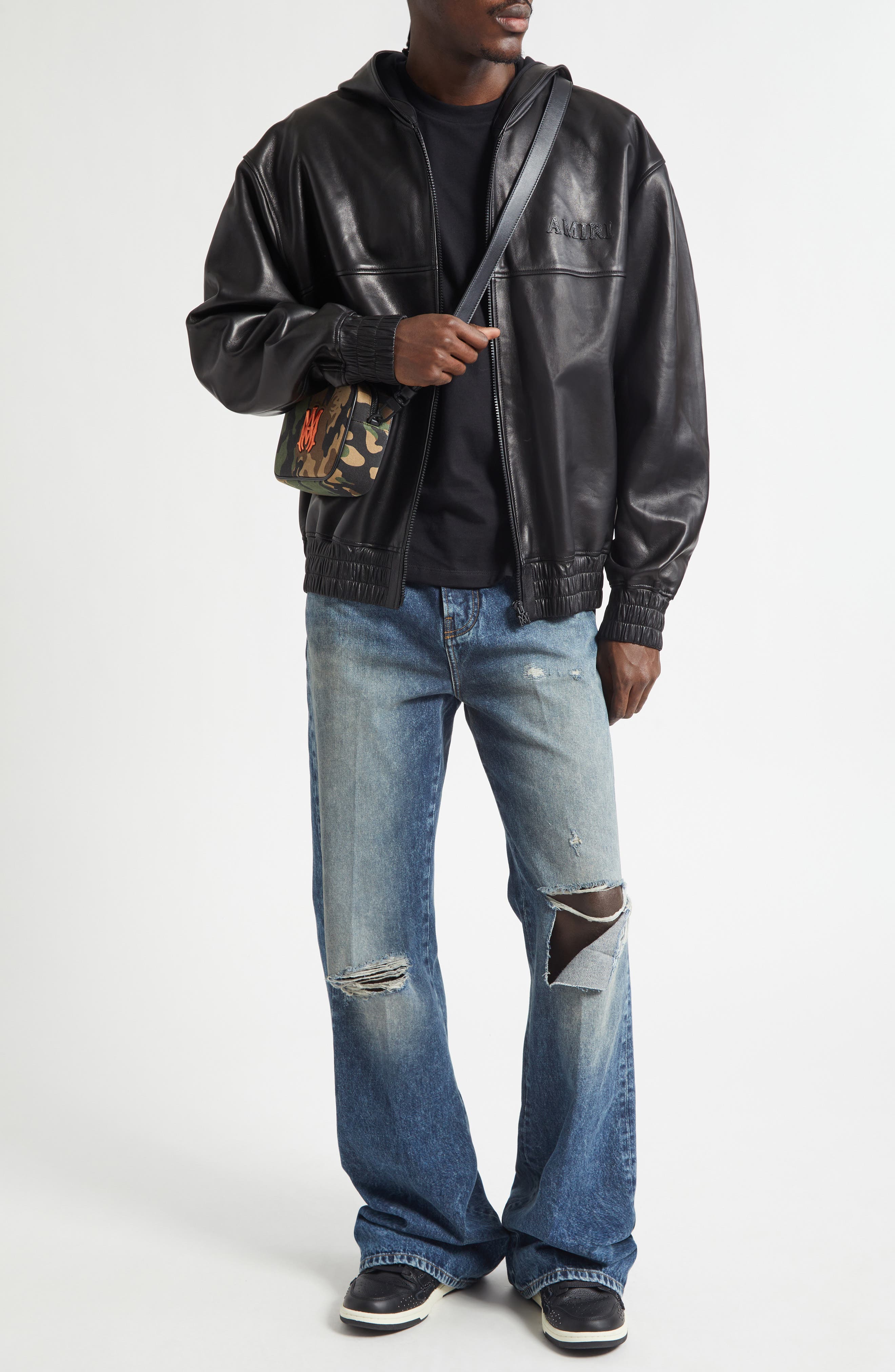 Oversize Hooded Lambskin Leather Zip Jacket - image 2