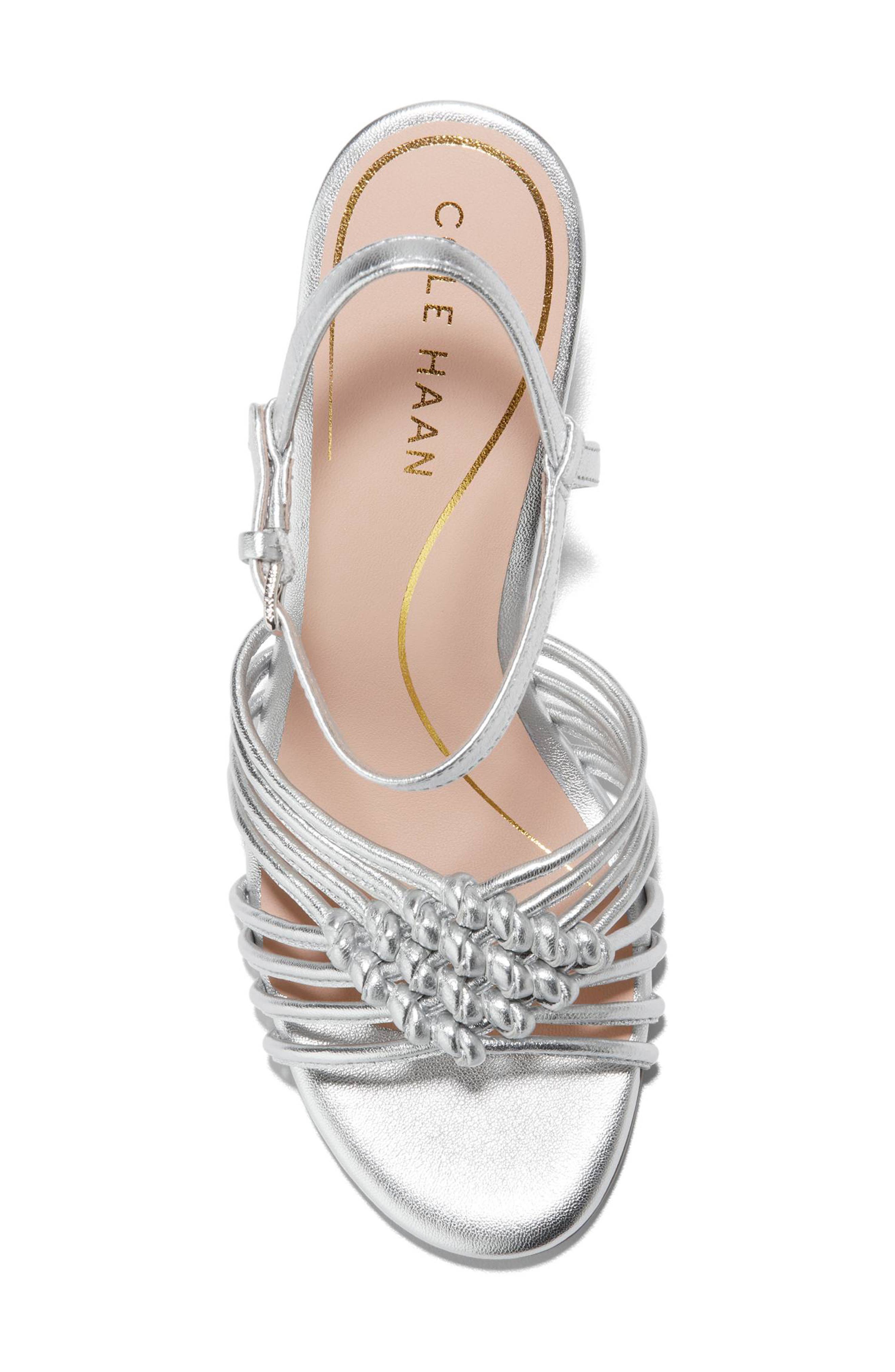 Jitney Knot Ankle Strap Wedge Sandal, Alternate, color, SILVER LEATHER