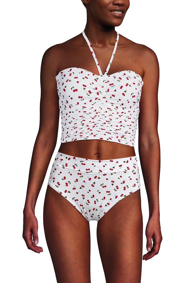 Lands' End Womens Ruched Halter Tankini Top, Main, color, Cherry Jam Cherries/White