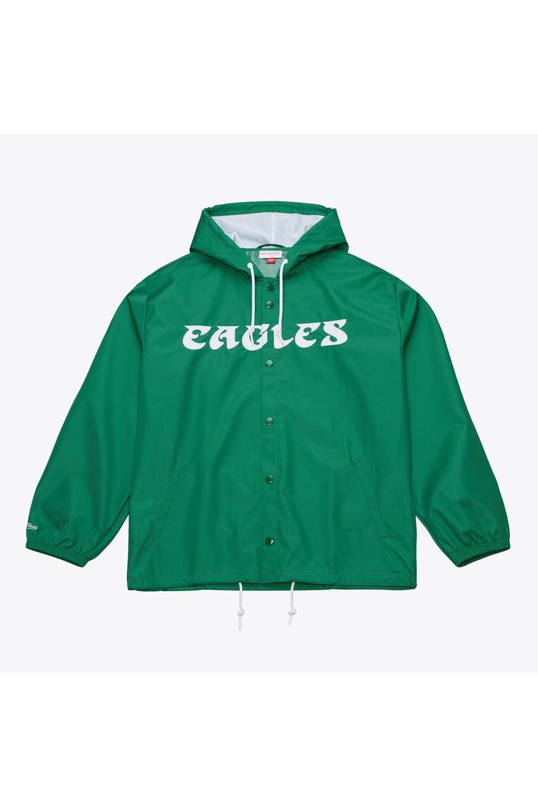 Men's Mitchell & Ness Kelly Green Philadelphia Eagles Coaches Full-Snap Hooded Windbreaker Jacket, Main, color, Kelly Green