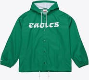 Mitchell & Ness Men's Mitchell & Ness Kelly Green Philadelphia Eagles Coaches Full-Snap Hooded Windbreaker Jacket