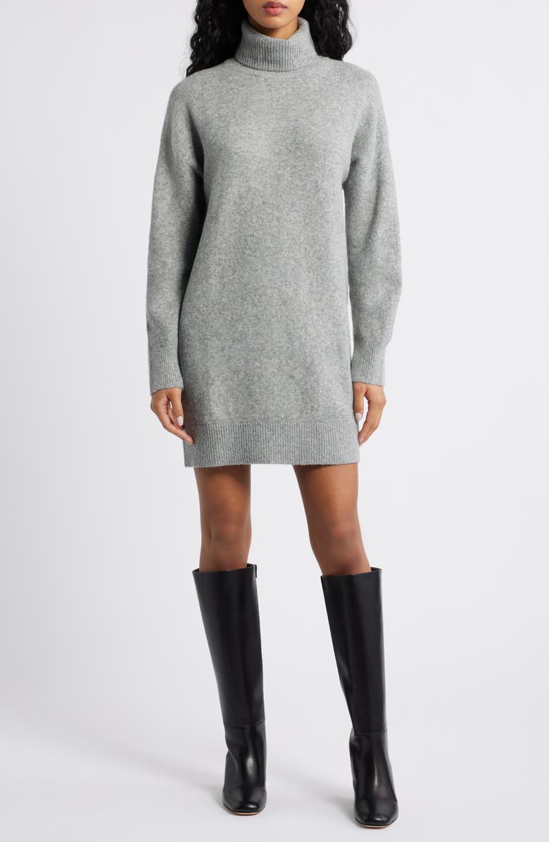 MANGO Taldote Turtleneck Long Sleeve Sweater Dress, Main, color, Medium Heather Grey