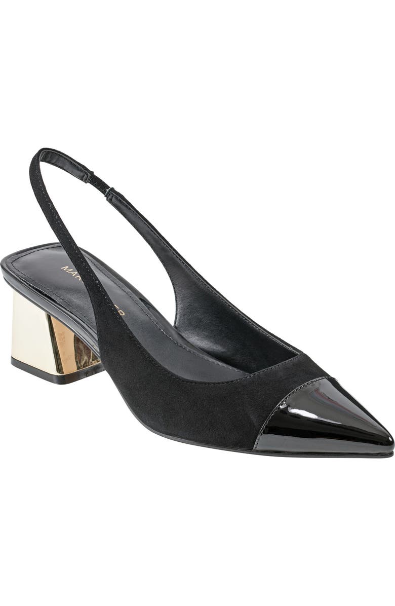 Marc Fisher Mirrored Block Heel Slingback Pump, Main, color, Black