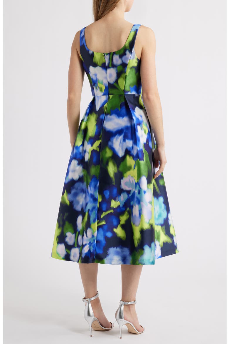 Print Pleated Sleeveless Midi Dress, Alternate, color, NAVY MULTI