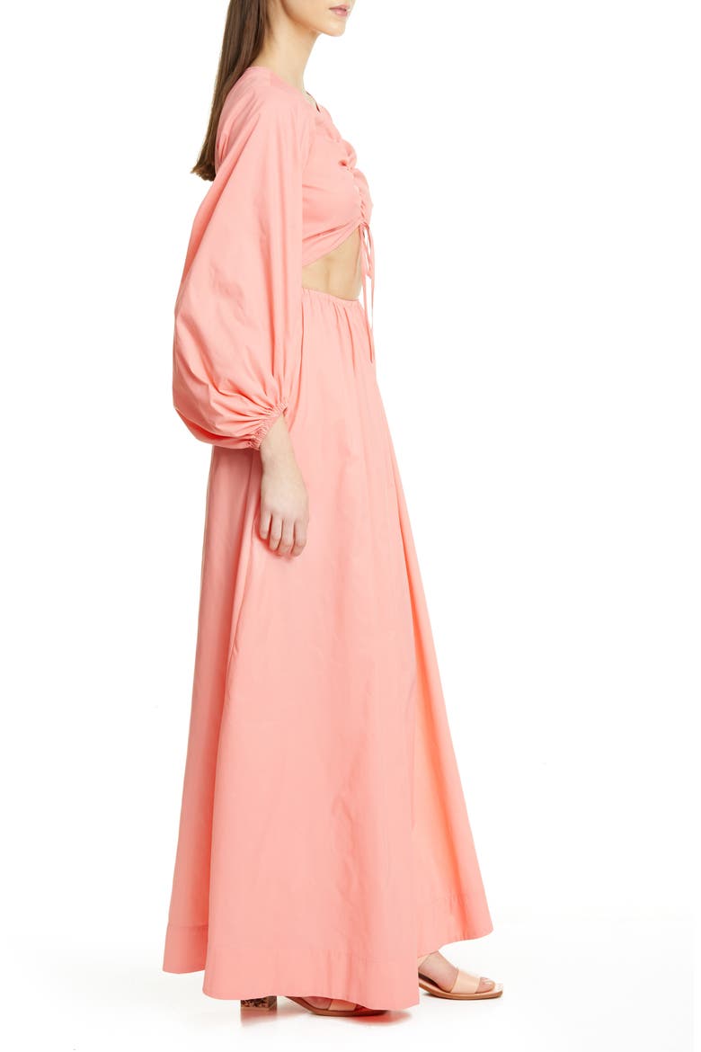 Tangier Cutout Long Sleeve Nylon Maxi Dress, Alternate, color, CORAL