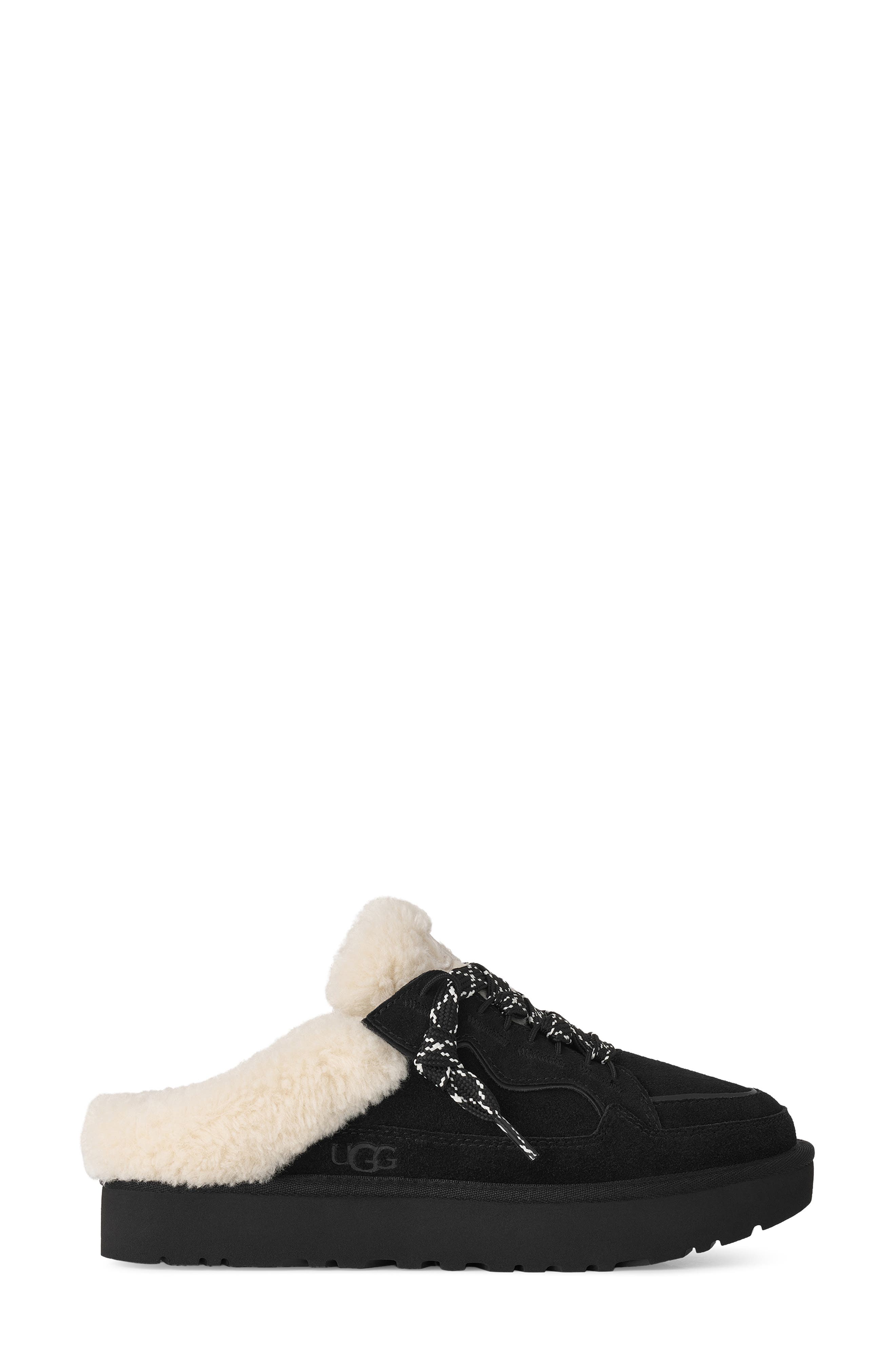 Lowmel Genuine Shearling Lined Lace-Up Mule, Alternate, color, BLACK
