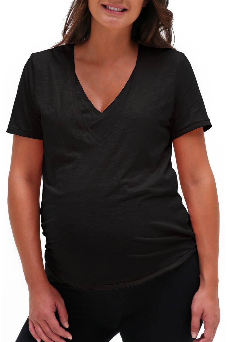 V-Neck Maternity/Nursing T-Shirt, Alternate, color, BLACK