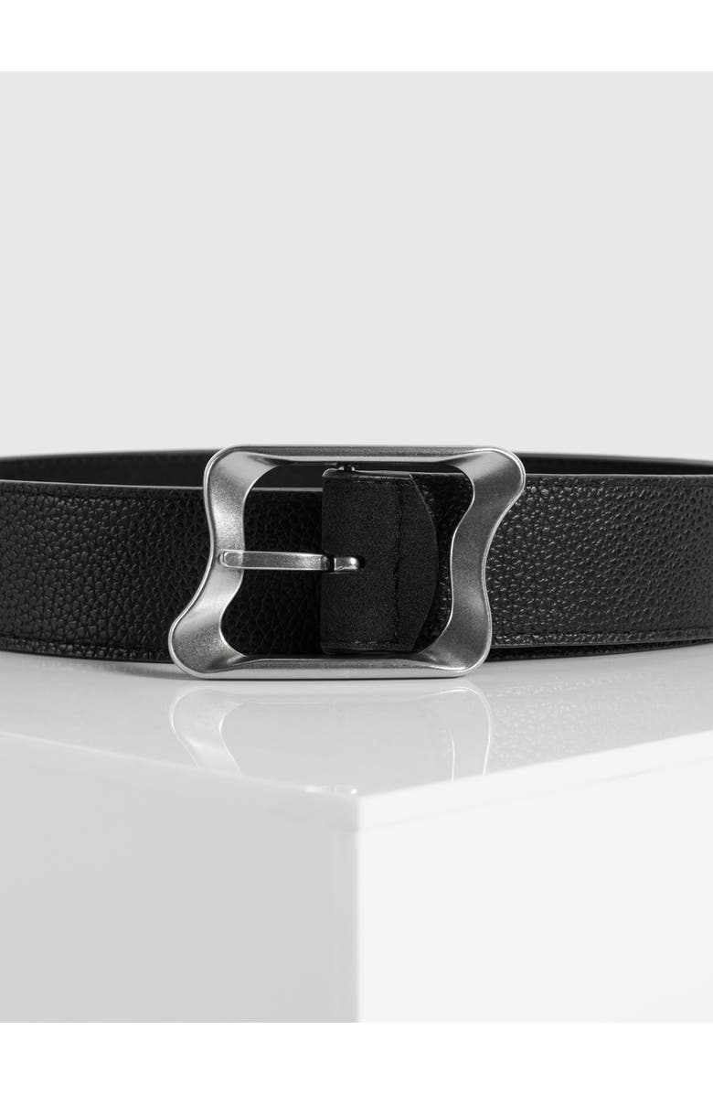 Manière De Voir Eleanor Suede & Leather Statement Buckle Belt, Alternate, color, Black