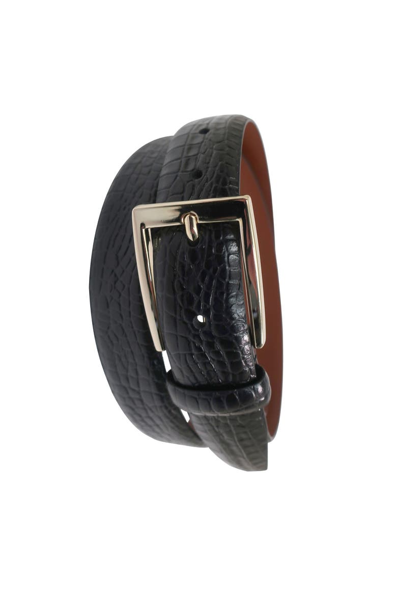 Crocodile Embossed Leather Belt, Alternate, color, Black