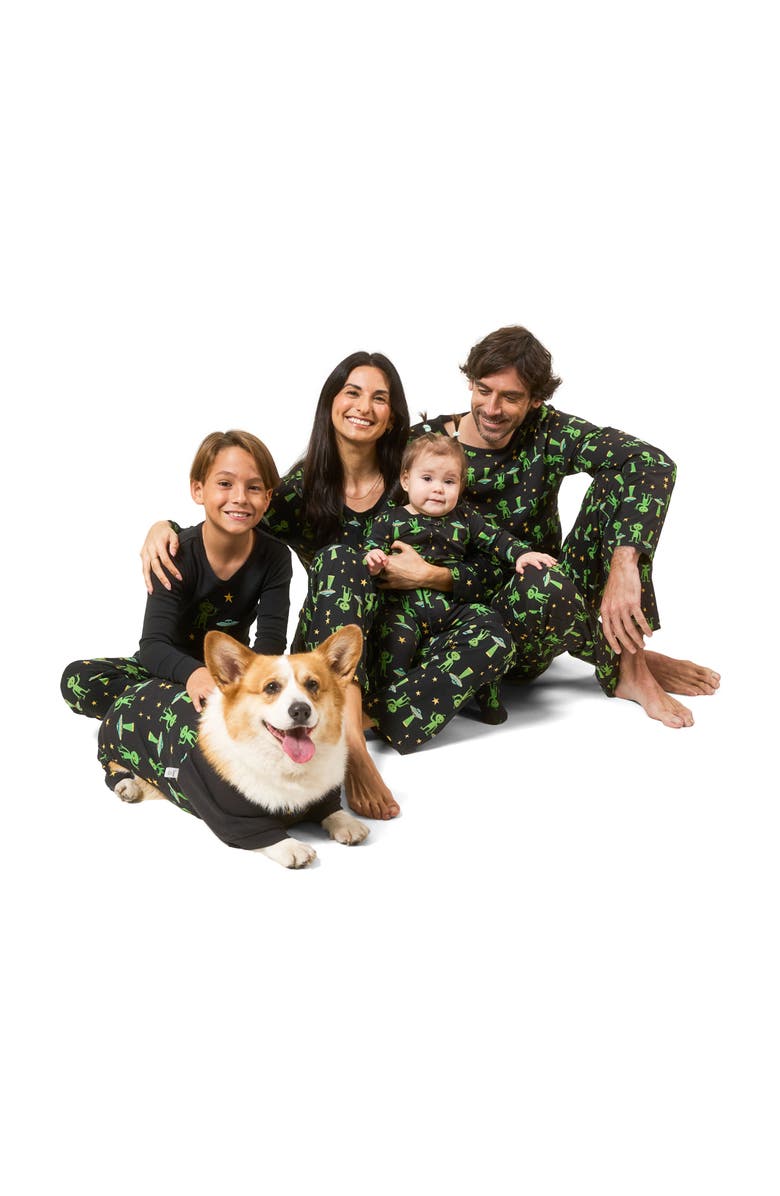 Leveret Kids Two-Piece Cotton Halloween Matching Family Pajamas, Fun Prints, Alternate, color, Alien