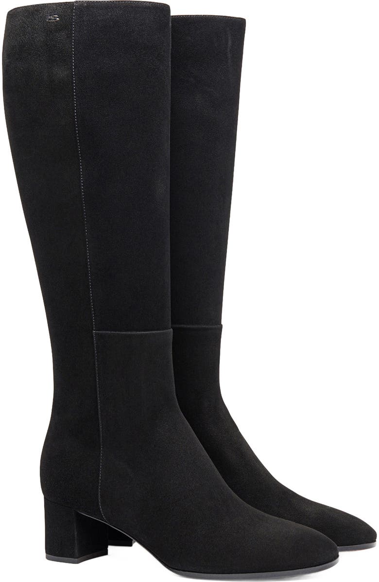 Santoni Suede Low-Heel Boot, Alternate, color, Black