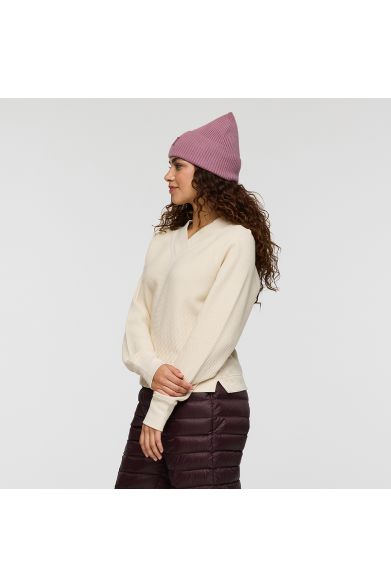 Atajo Long-Sleeve Waffle V-Neck - Women's, Alternate, color, Cream