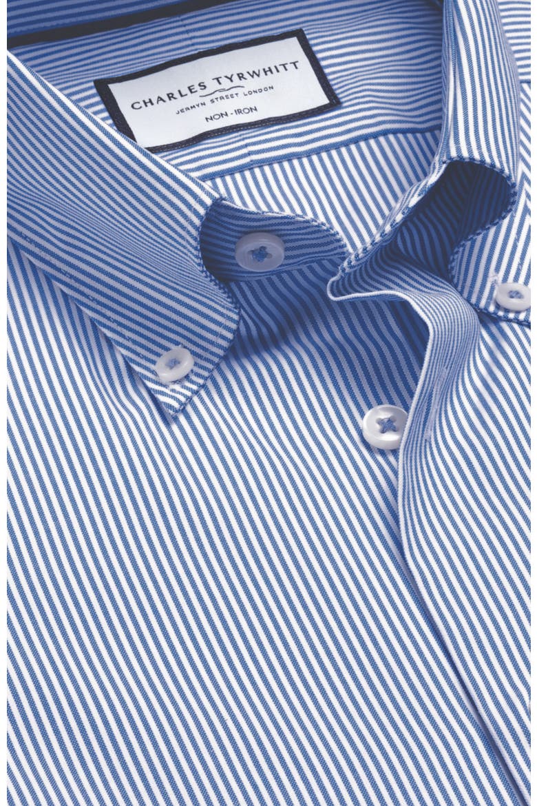 Non-Iron Stretch Pinpoint Oxford Stripe Shirt, Alternate, color, Cobalt Blue