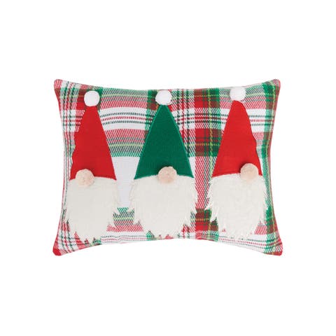 Gnome Trio Plaid Applique 100% Cotton Mini Christmas Accent Throw Pillow 9" x 12"