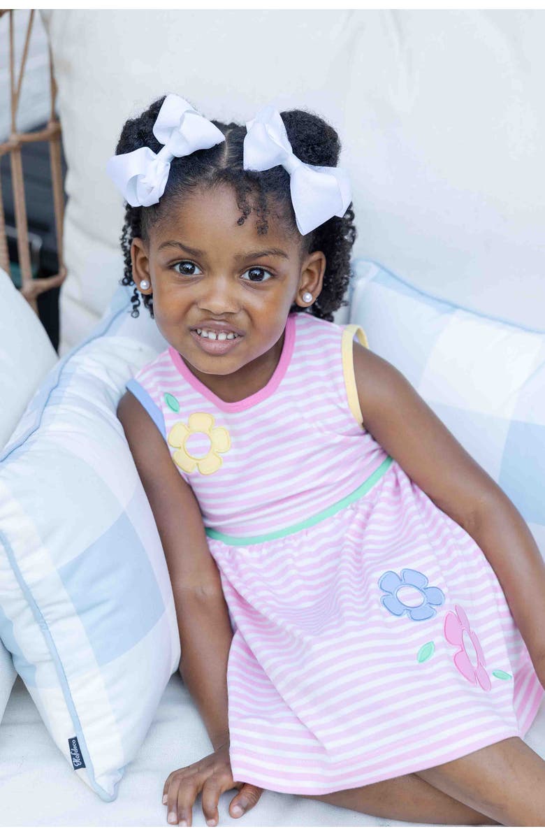 Florence Eiseman Stripe Knit Dress With Flowers, Alternate, color, Pink/White