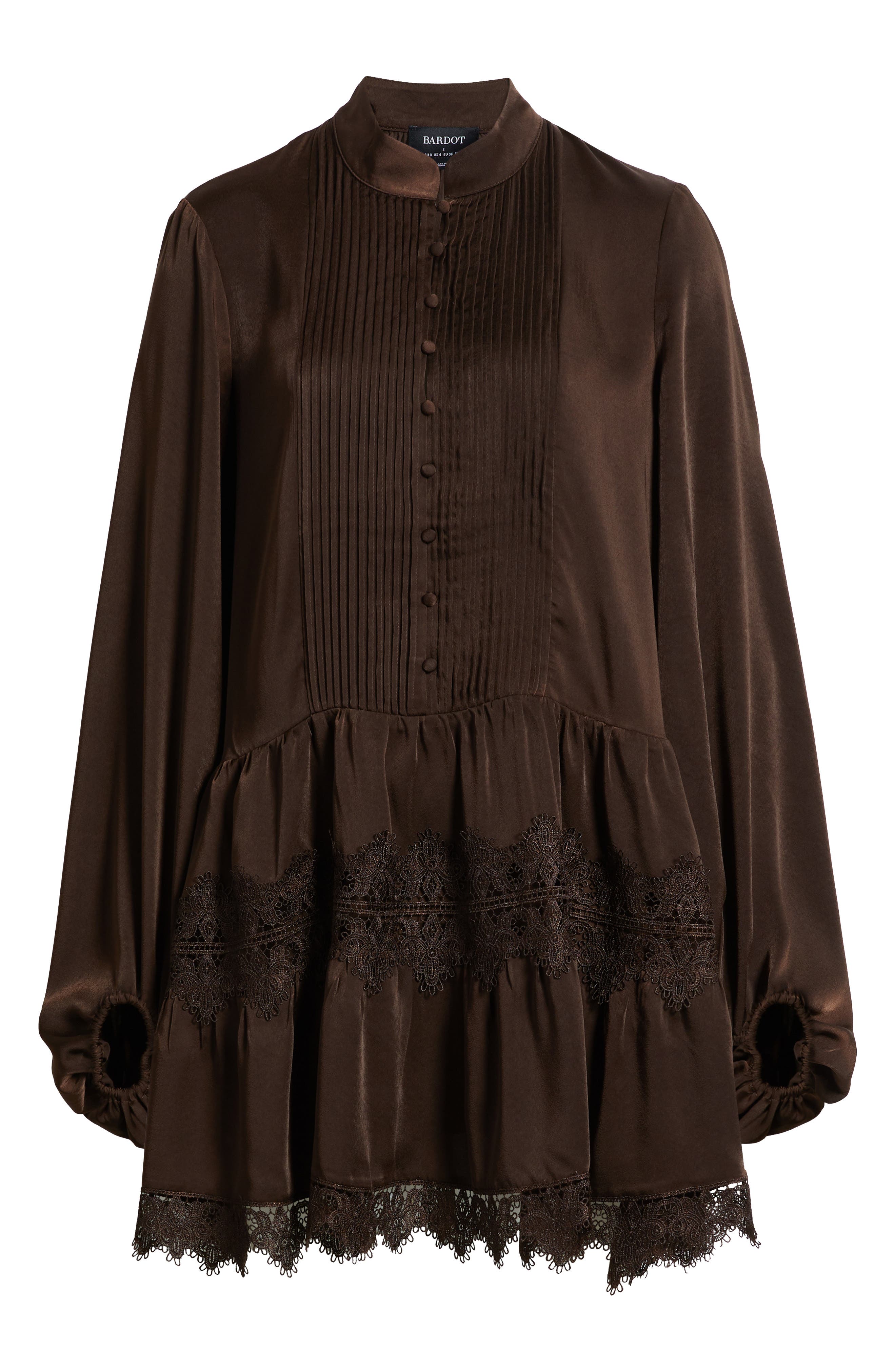 Bardot Antonia Lace Trim Long Sleeve Satin Minidress — фото 5