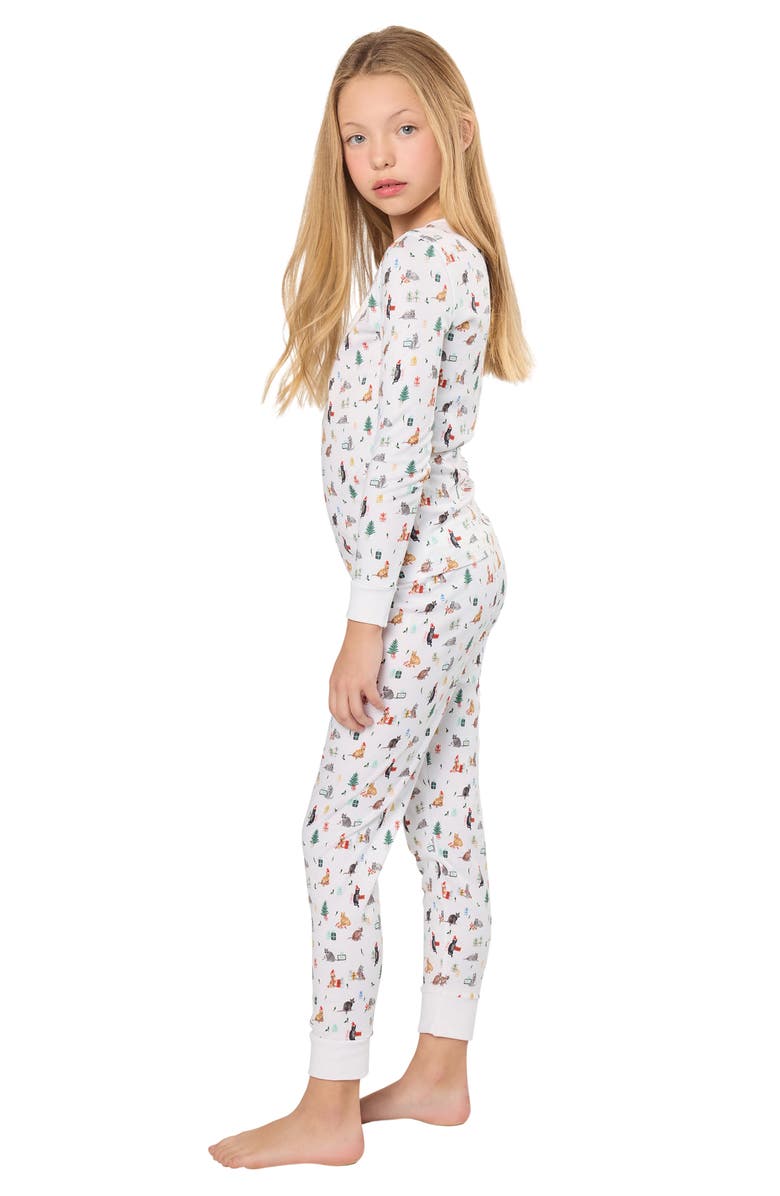 Petite Plume Kids' Merry Meow Fitted Two-Piece Pima Cotton Pajamas, Alternate, color, White