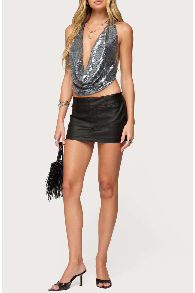 Sequin Cowl Neck Open Back Halter Top, Alternate, color, SILVER