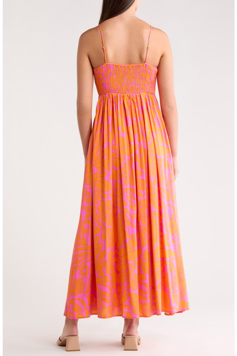 Kaci Floral Vin Smocked Maxi Dress, Alternate, color, FUCHSIA-ORANGE