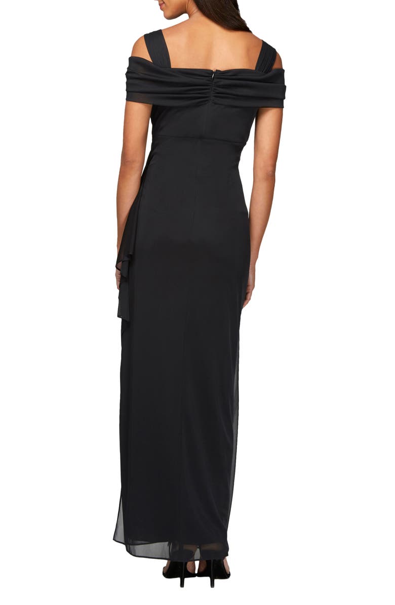 Alex Evenings Cold Shoulder Ruffle Gown, Alternate, color, Black