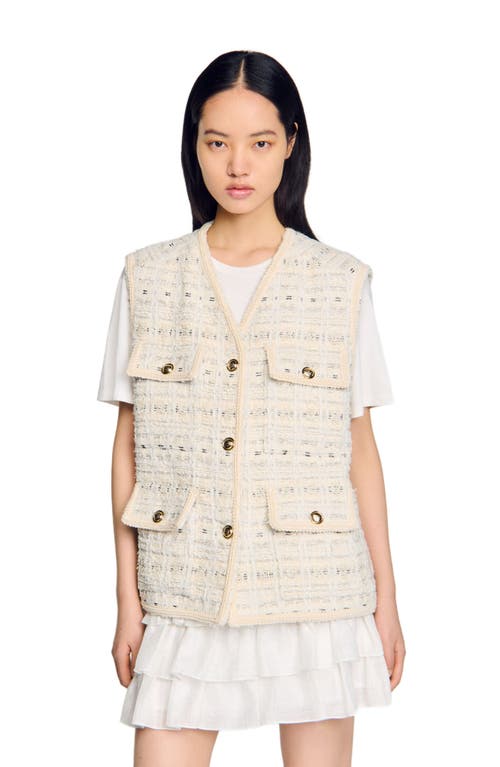 Sandro Sleeveless Tweed Jacket In Ecru/lurex