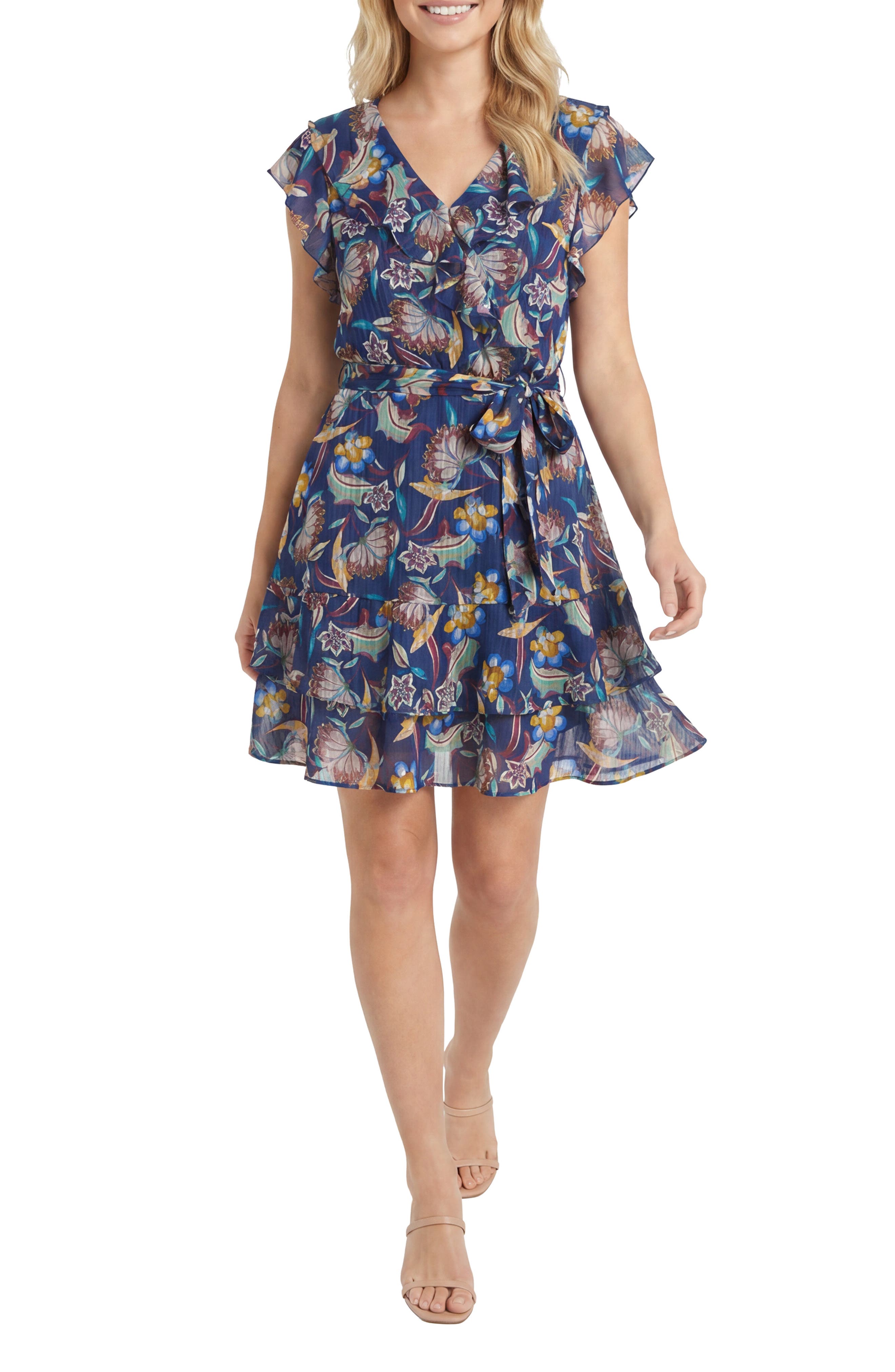 London Times Ruffle Tie Waist Dress