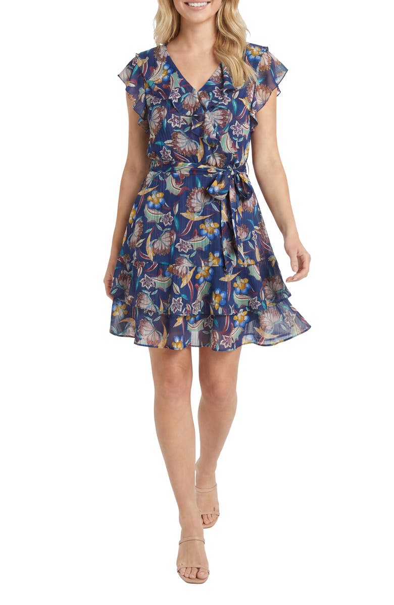 London Times Ruffle Tie Waist Dress, Main, color,