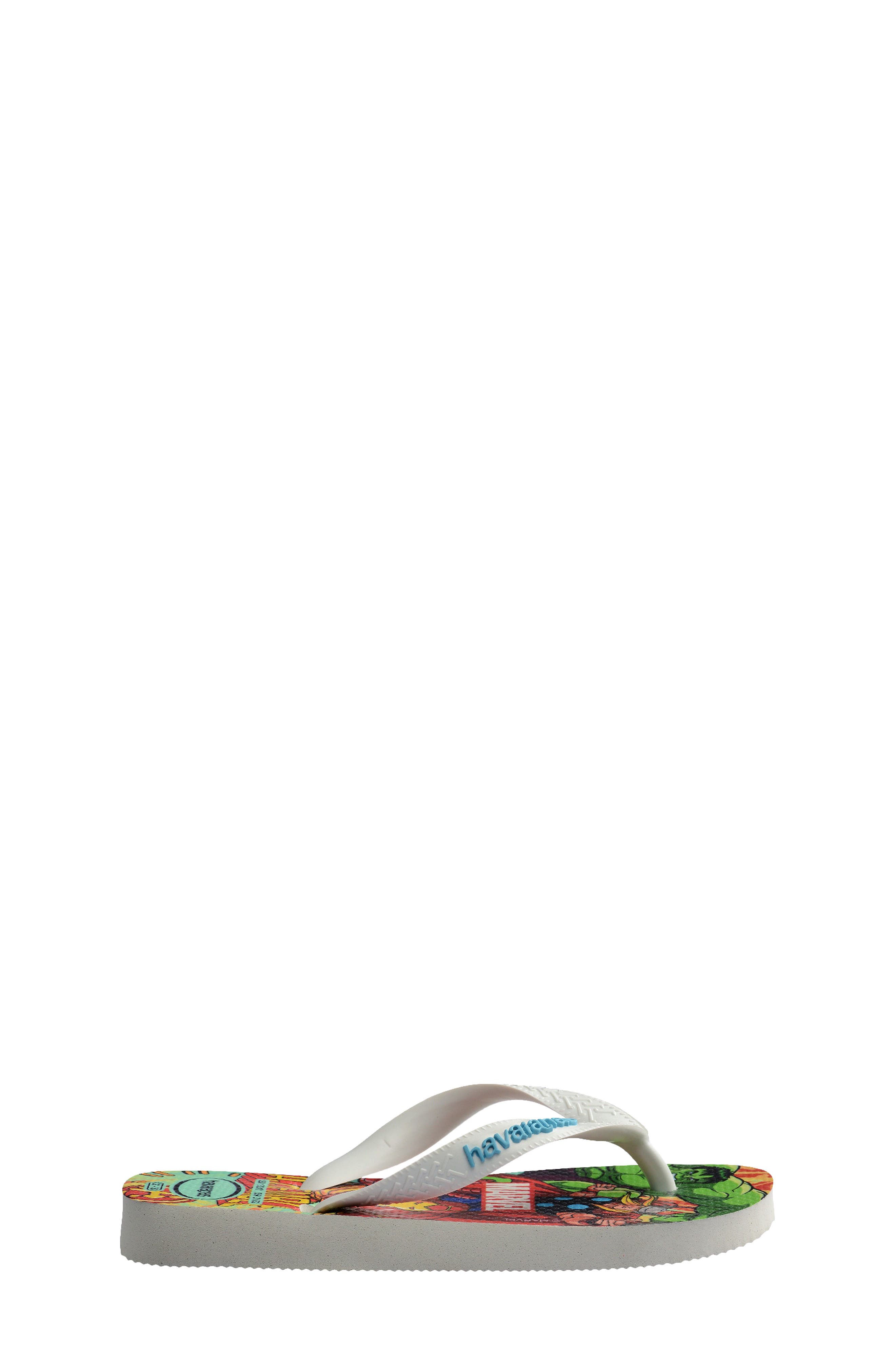 Havaianas Kids' Marvel Flip Flop, Alternate, color, White/White/Blue