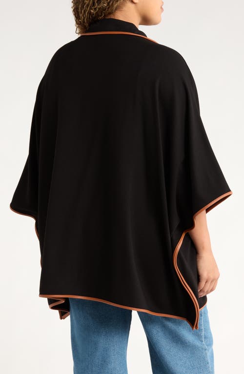 Jones New York Plus Size Faux-leather-trim Quarter-zip Poncho In Gold