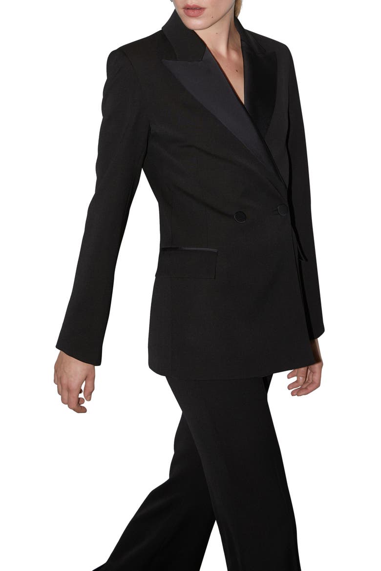 Wool Blend Tuxedo Blazer, Alternate, color, BLACK