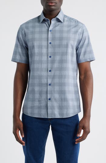 Robert Barakett Gabriel Check Short Sleeve Cotton Button-up Shirt In Gray