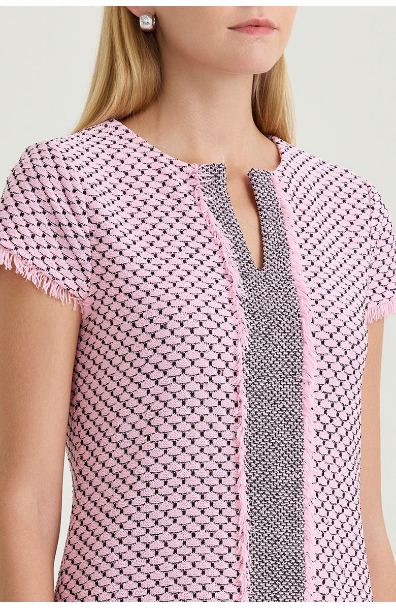 Ming Wang Shell Stitch Fringe Accent Knit Sheath Dress, Alternate, color, 