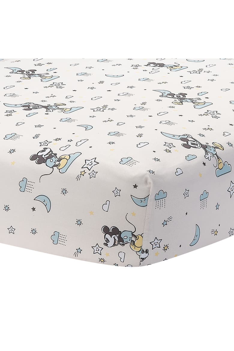 Disney Baby Moonlight Mickey Mouse Fitted Crib Sheet, Main, color, White