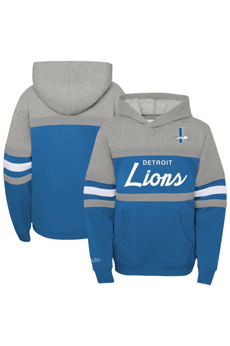 Youth Mitchell & Ness  Blue Detroit Lions Throwback Head Coach Pullover Hoodie, Main, color, Blue
