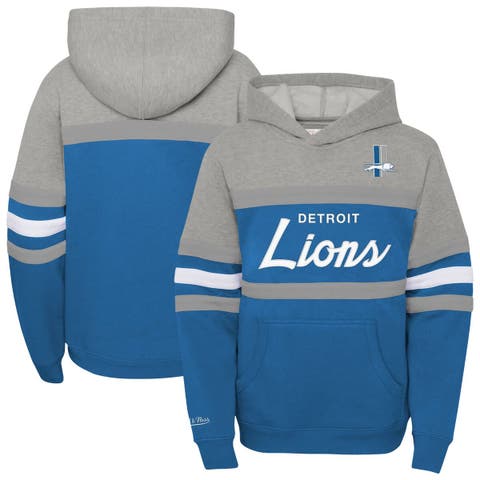 Youth Mitchell & Ness  Blue Detroit Lions Throwback Head Coach Pullover Hoodie