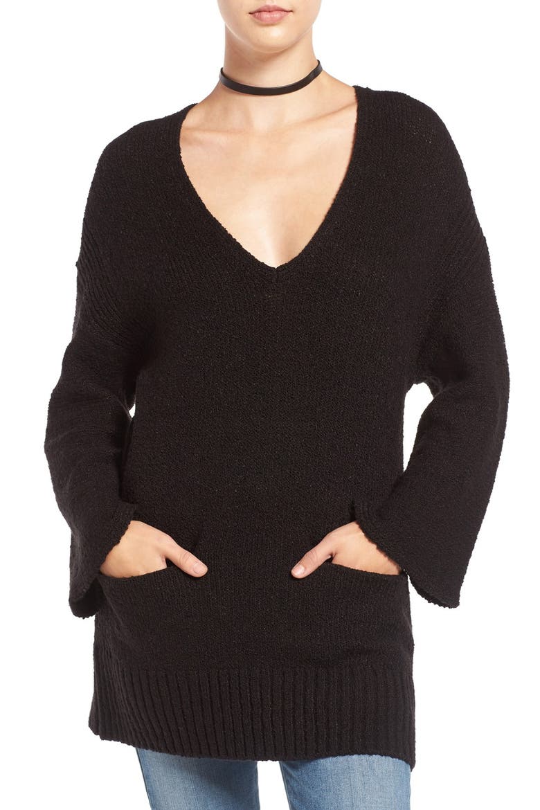 Knit Bell Sleeve Tunic, Main, color, BLACK