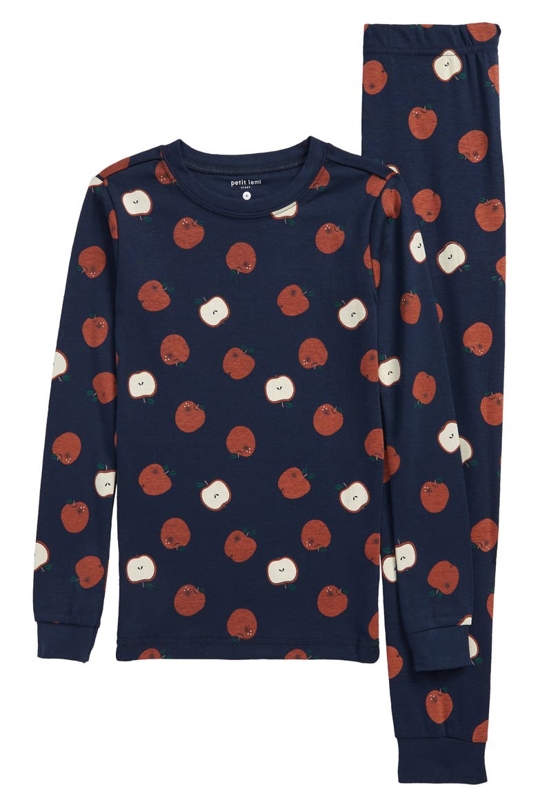 Kids' Apples Fitted Two-Piece Cotton Pajamas, Main, color, 604 NAVY