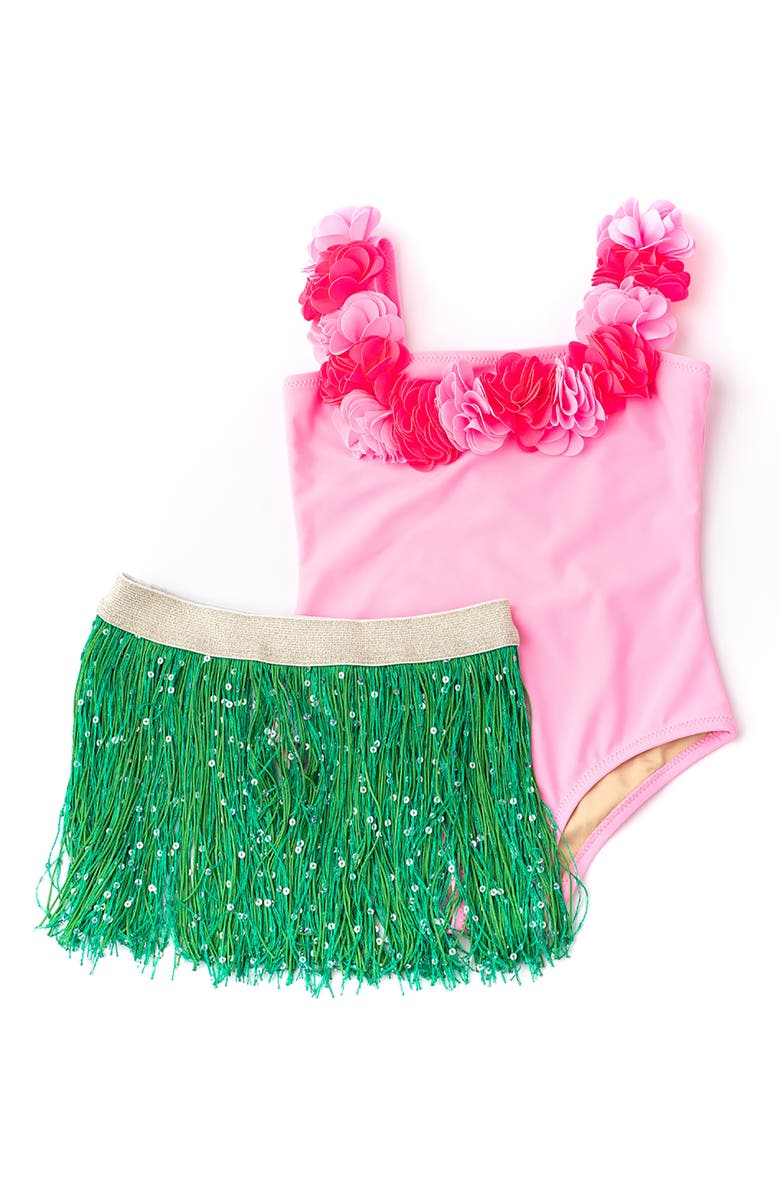 Shade Critters Kids' Rosette One-Piece Swimsuit & Sequin Cover-Up Skirt Set, Main, color, Pink