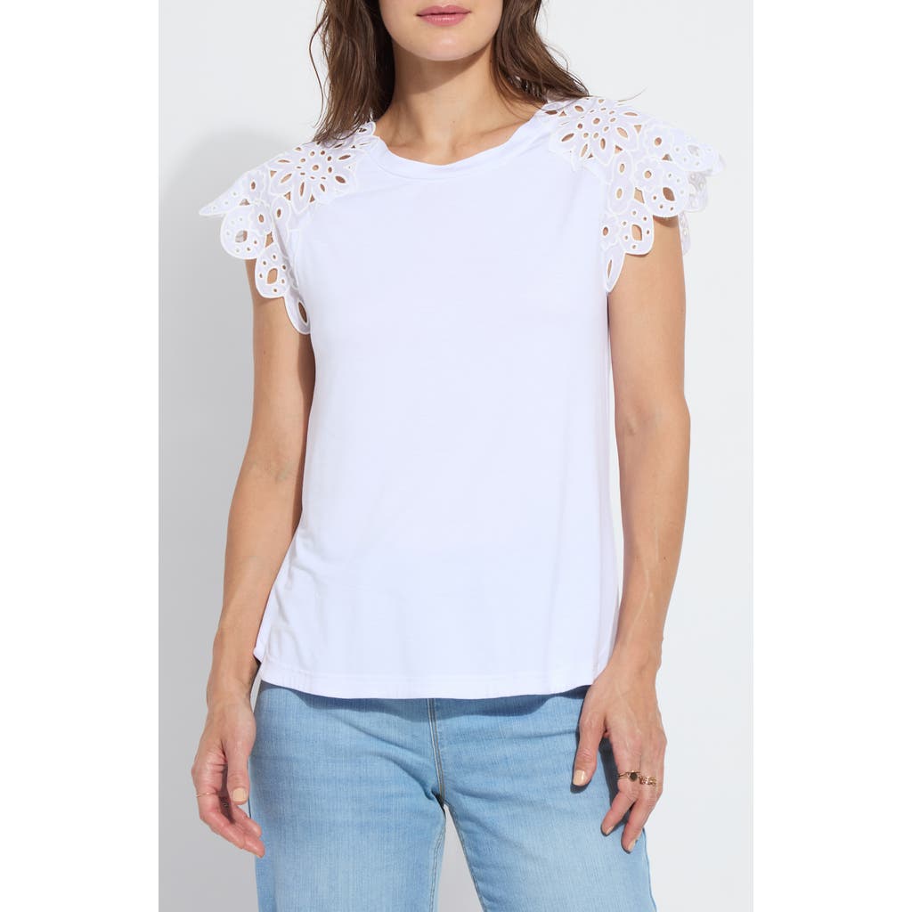 Lyssé Katarina Eyelet Cap Sleeve T-shirt In White