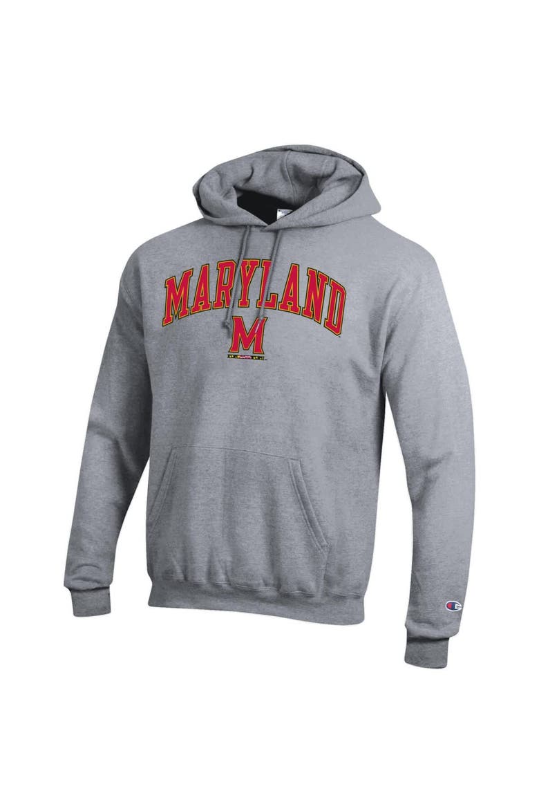 Men's Champion  Heather Gray Maryland Terrapins Arch Over Logo Pullover Hoodie, Alternate, color, Heather Gray