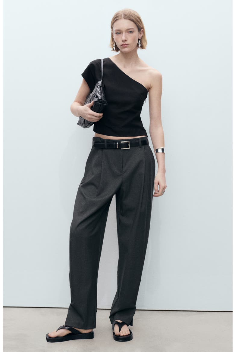 Bari One-Shoulder Linen Blend Top, Alternate, color, BLACK