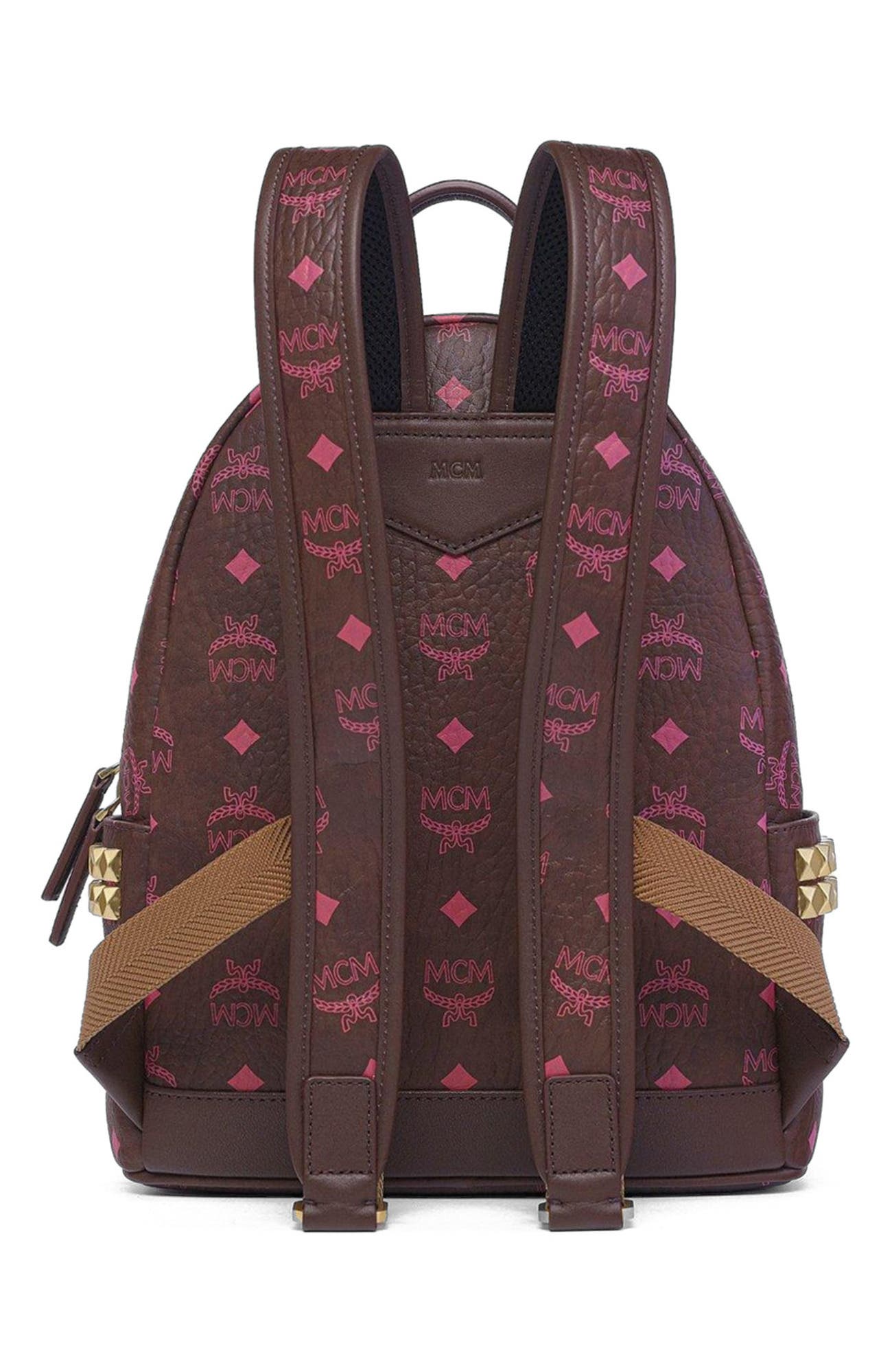 MCM Small Stark Side Studs Backpack in Visetos, Alternate, color, Cinnamon