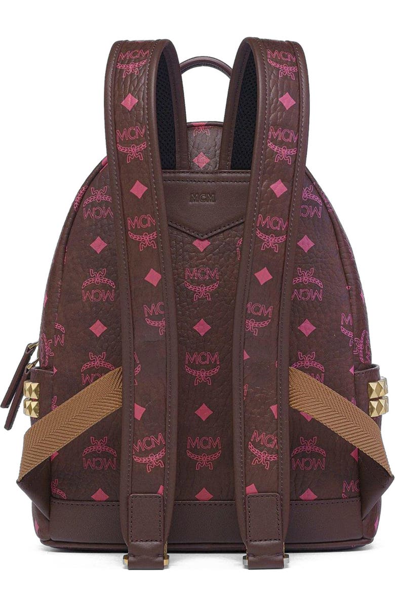 MCM Small Stark Side Studs Backpack in Visetos, Alternate, color, Cinnamon
