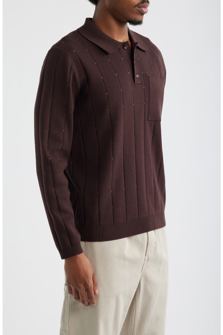 Pointelle Long Sleeve Polo, Alternate, color, BROWN