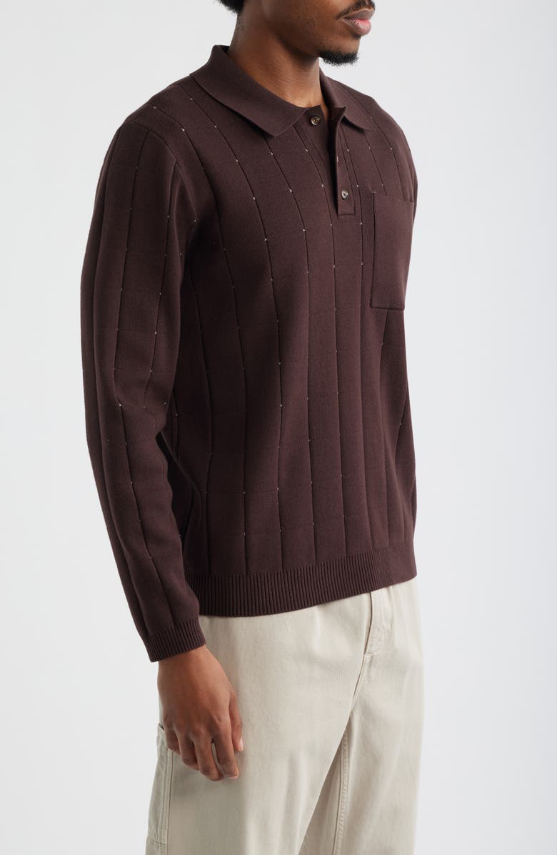 Topman Pointelle Long Sleeve Polo, Alternate, color, Brown