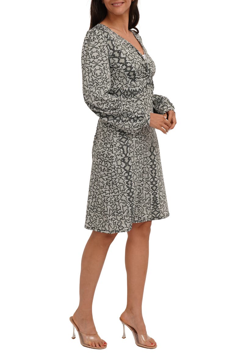 Long Sleeve Empire Waist Dress, Alternate, color, TILE SNAKE BLACK WHITE
