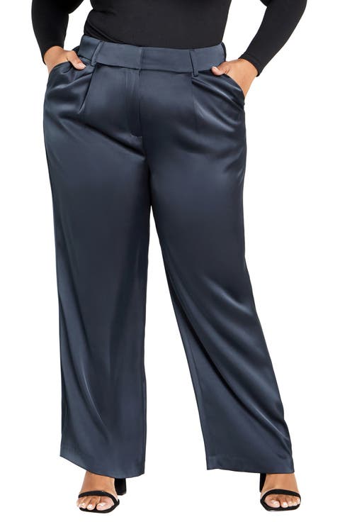 Rylie Wide Leg Satin Pants (Plus)
