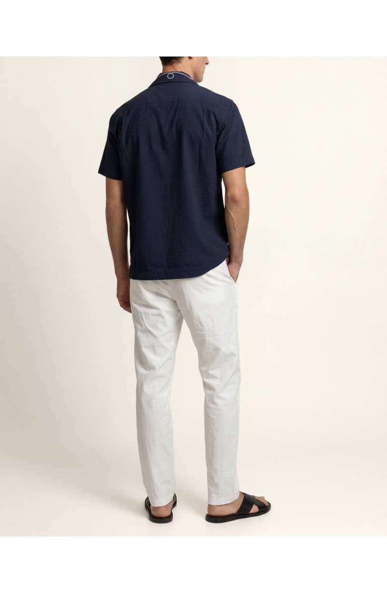 Orlebar Brown Maitan Embroidery Relaxed Fit Embroidered Seersucker Shirt, Alternate, color, Night Iris