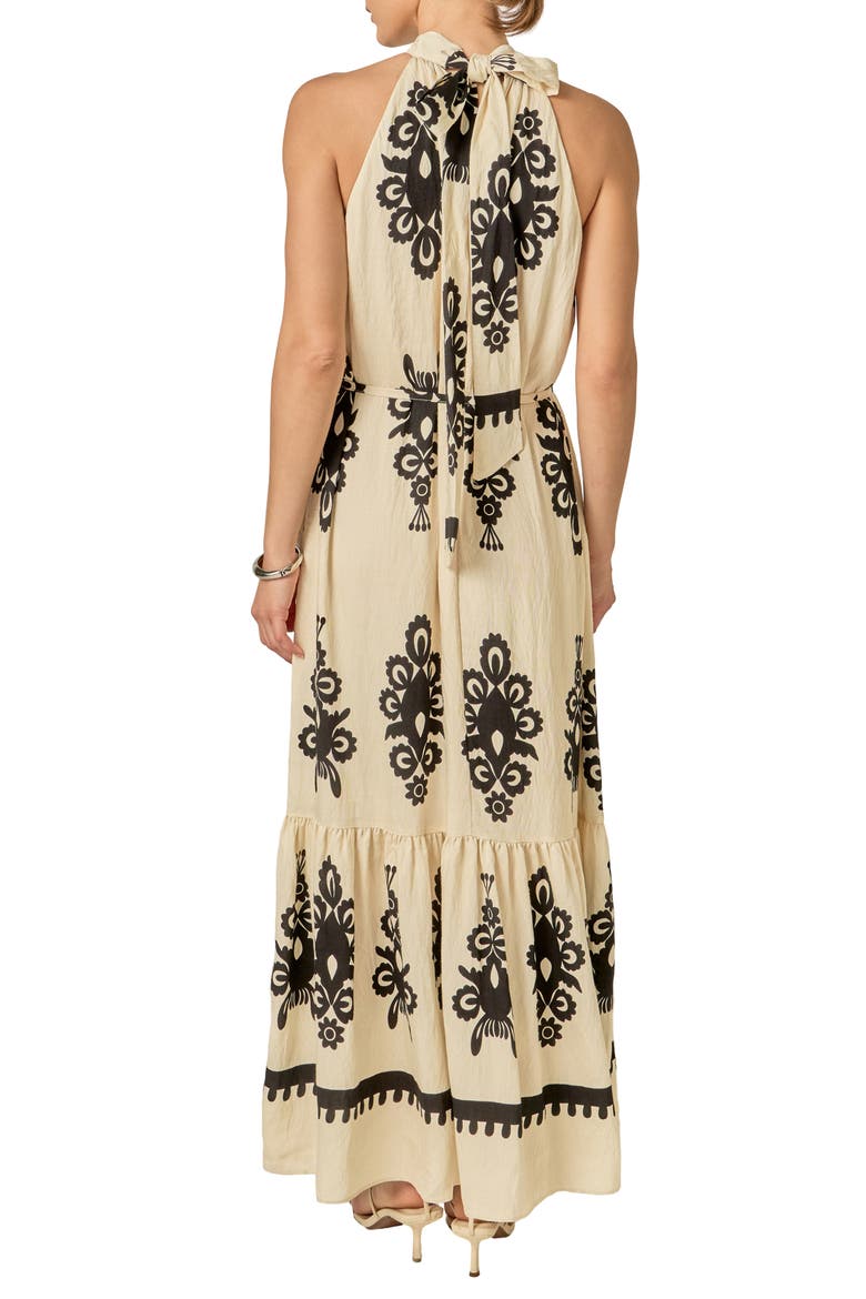 Allover Print Halter Dress, Alternate, color, CREAM/ BLACK